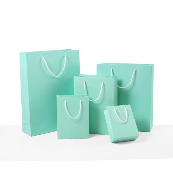 Green color jewelry packaging paper bag own logo printing rope handle