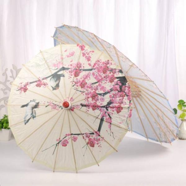 Ancient Chinese Style Oiled Paper Umbrella 42cm Radius 60cm Length Wooden Gourd Top