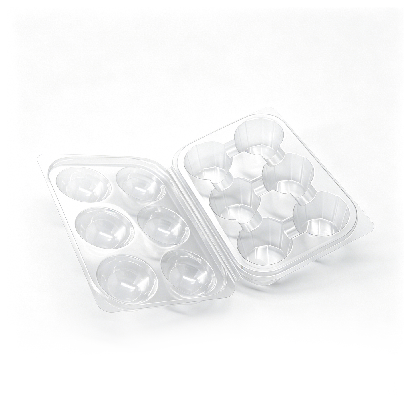 6 Cavity Clear PET Hinged Cupcake Box with Dome Lid Disposable Bakery Packaging