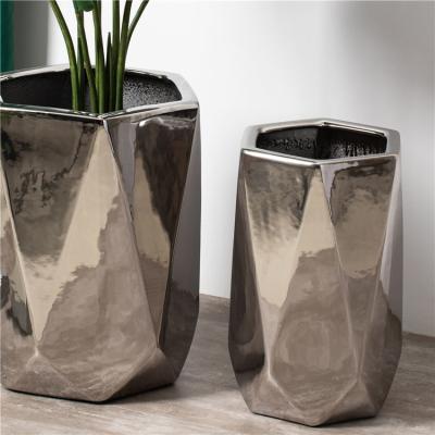 Latest design home balcony hotel decor flower plant pot creative electroplate ceramic garden pots for plants