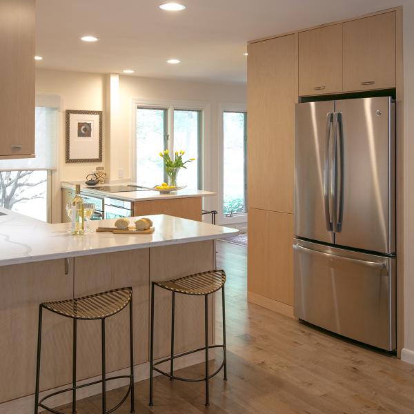 Beige Melamine Kitchen Cabinet Complete Full Set 20mm Thick White Quartz Stone