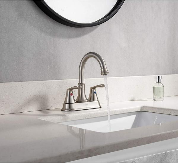 4'' High Arc Centerset Bathroom Faucet In Satin Nickel Matte Black