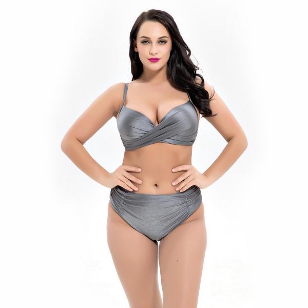 2019 New Plus Size Two piece Swimsuit solid color Swimsuit Women Push up 1929