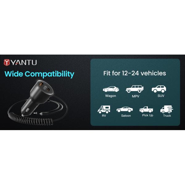 High Power 12V 24V PD QC 3.0 USB-C Dual Type-C Car Charger for Laptop and Mobile Phone
