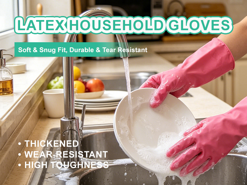 Natural Latex Housework Gloves Puncture Resistant Rubber Cleaning Gloves Palm Textured