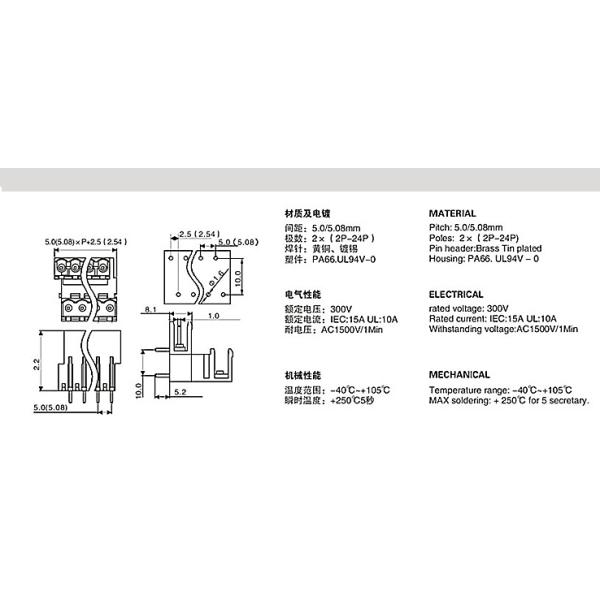 5.08mm Pitch Dual Row Jointable PCB Pluggable Screw Terminal Blocks Plug Pin Header
