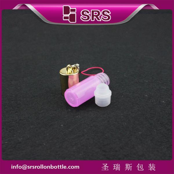 SRS Empty Cosmetic Plastic Roll On Bottle 3ml Mini Pink Color With Hook