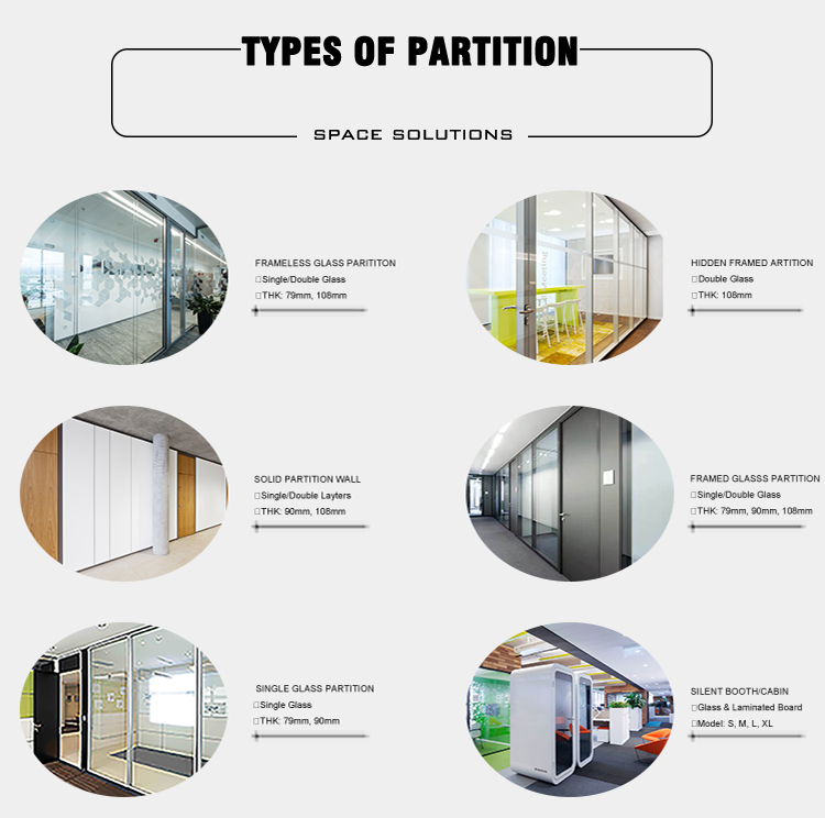 Half Glass Wall Partition Top Wooden Bottom Office Wall Partition