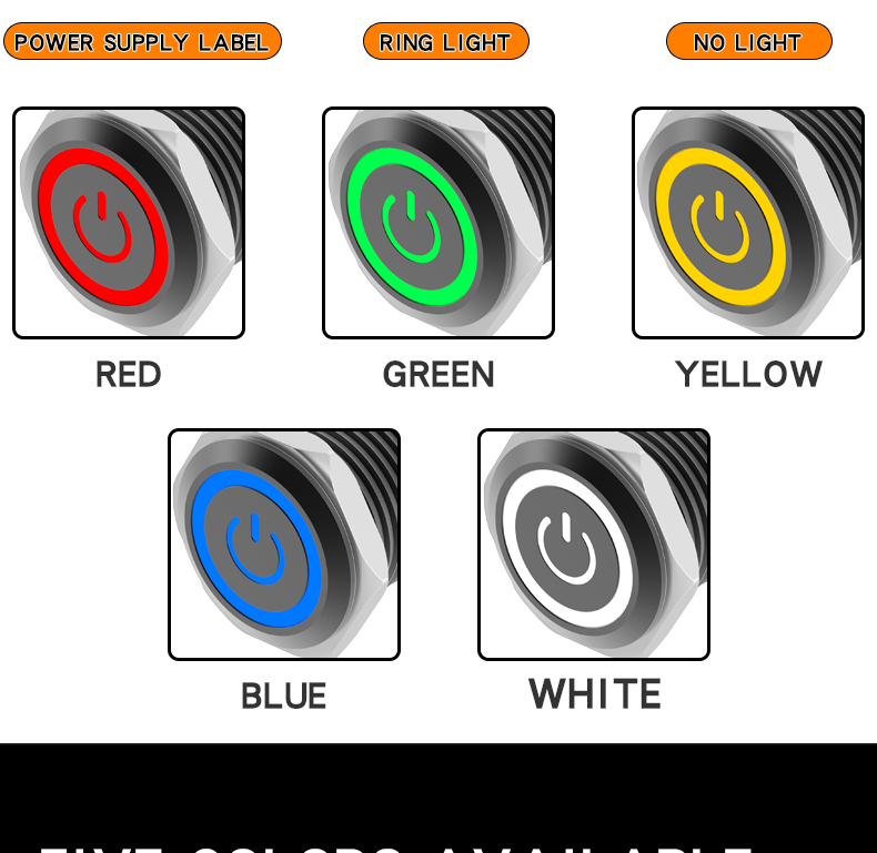 16mm Metal Button Switch 10A High Current LED Light Self-Locking and Self-Reset Button Switch High Power Black
