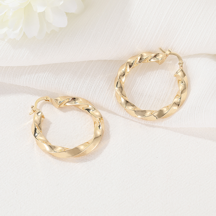 Fashion High Quality Brass 14K Gold Plated Large Twisted Hoop Earrings