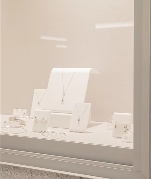 Minimalist Terrazzo LED Jewelry Store Reception Desk & Negotiation Table Set High End Custom Design for Luxury Boutique