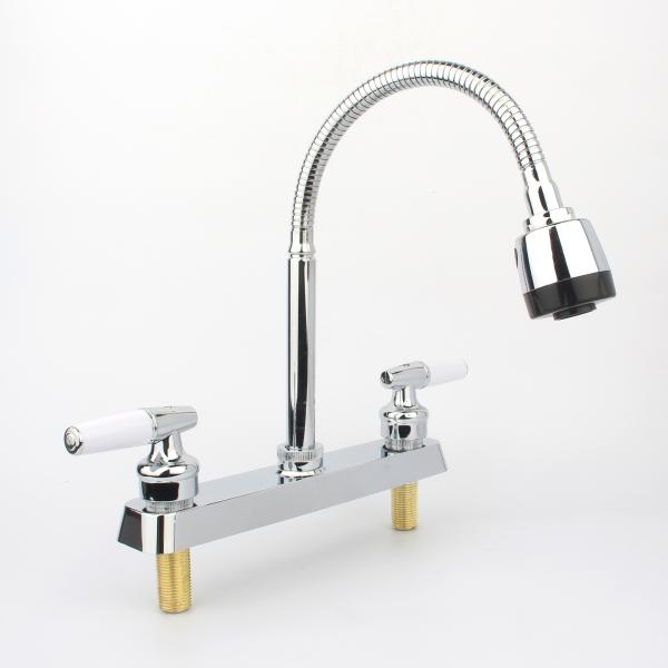 Modern 8-Inch Double Handle Basin Mixer Water Tap Chrome-Plated Stainless Steel Faucet Deck Mounted for Bathroom