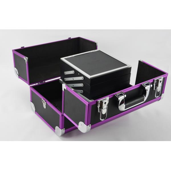 Protable Anodize Purple Aluminum Vanity Cosmetic Case Size 300 * 220 * 245mm