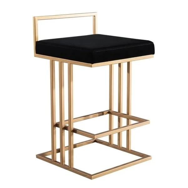 Modern brushed brass gold stainless steel counter stool velvet upholster barstool for cafe bar