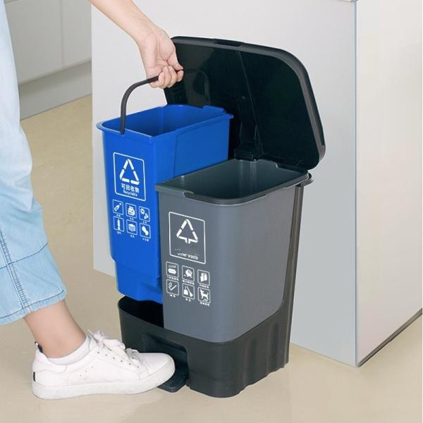 Outdoor Sanitation Household Pedal Type Dry and Wet Separation Double Bucket School Rural Plastic Sorting Trash Can