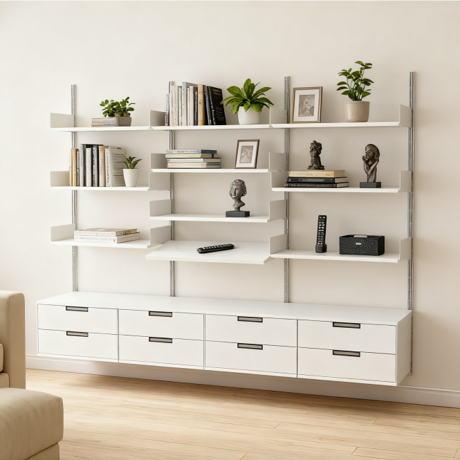 2026 New High-End Aluminum Varnished Float Minimalist Wall Shelf and Drawer with Coating Wall Mounted Kitchen Storage