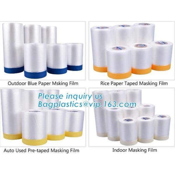 Disposable PE pre-taped self static cling masking film, Cover mask plastic drop film PE protection film with tape, BAGEA