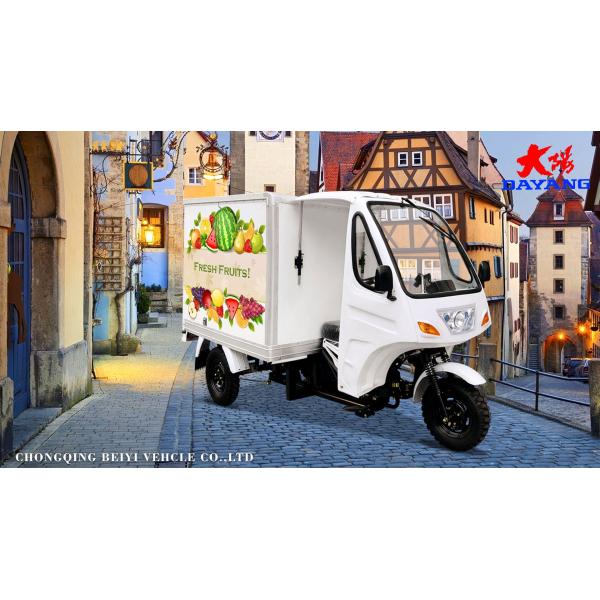 DAYANG Box Cargo Triciclo más largo de cinco ruedas con cuerpo de Lifan blanco y 800W de potencia