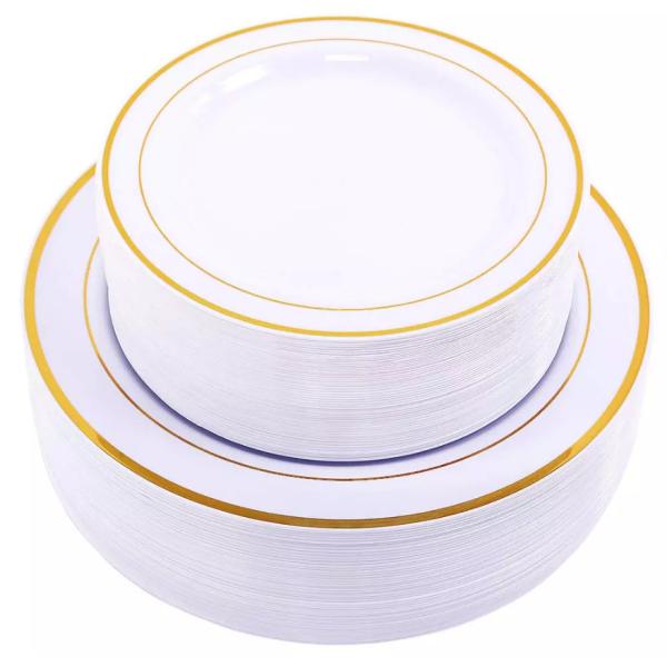 7.5 Inch Hot Stamp Fancy Disposable Wedding Party Charger Rose Gold Plastic Plates Set