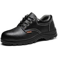 Sapatos de trabalho Shengjie Negro Mid-Top, de aço, dedo do pé, chapéu de segurança de couro em relevo