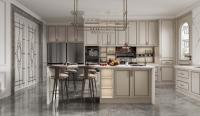 Chic Elegant Beige Modern Kitchen Cabinet  With Opulent White Marble Stainless Steel