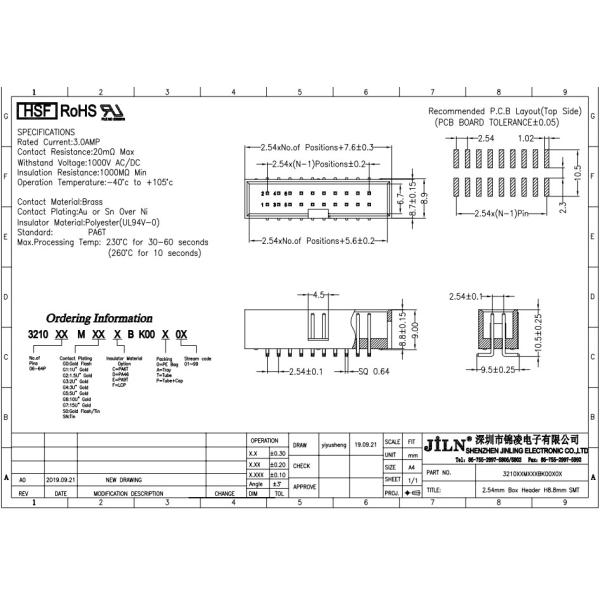 3.0Amp PA6T PBT Male Header Connector SMT Box Header For PCB Board