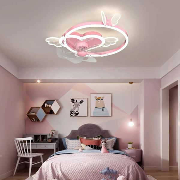Quiet Fan Ceiling Light with Remote 6 Speeds Led Dimmable pink Kids Ceiling Fans with Lights(WH-CLL-54)