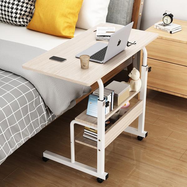 Height Adjustable Rolling Laptop Desk Bedroom Living Room Side Sofa Table For Bed Small Movable with Wheels