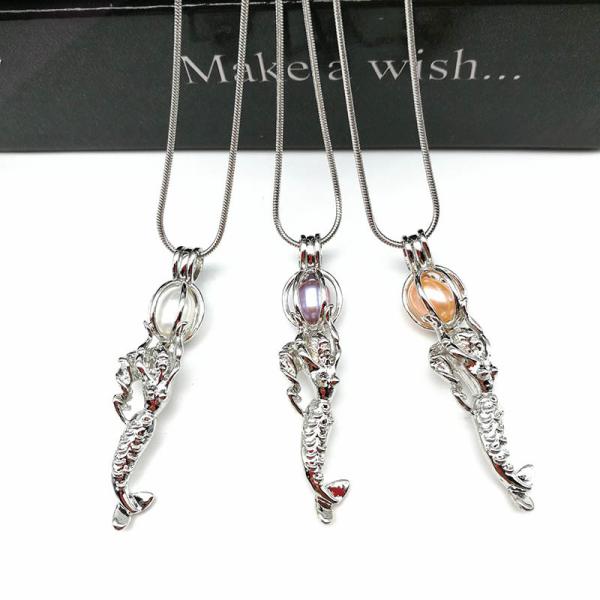 Mermaid Oyster Pearl Cage Necklace Beads Cage Essential Oil Diffuser Locket Pendant Necklace Jewelry