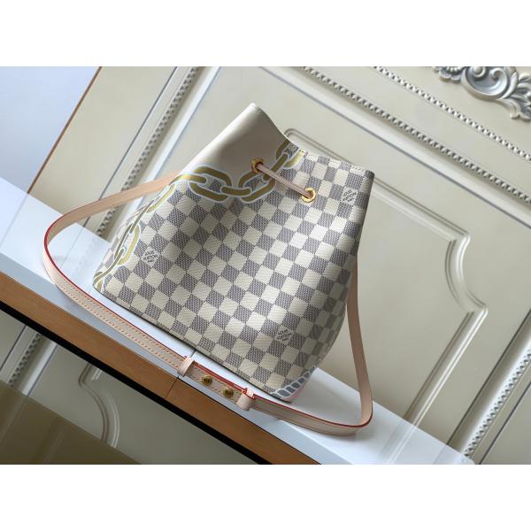 Белый холст LV Damier Azur пинка клеймил сумку ведра NéONoé MM сумки посыльного