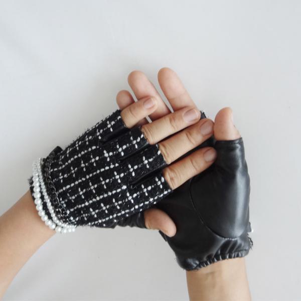 Fashion Women Black Leather Half Finger Gloves