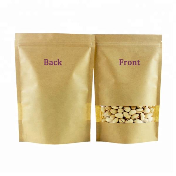 Food Grade Brown Kraft Paper Pouch Dried Food Packaging With Clear Window