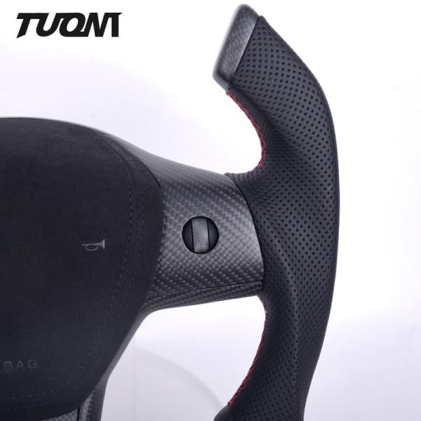 Matte Carbon Fiber Tesla Model 3 Model Y Steering Wheel Perforated Leather