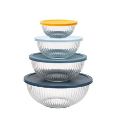 Striped Glass Baking Bowls Clear Glass Mixing Bowls With Simple PE Lid