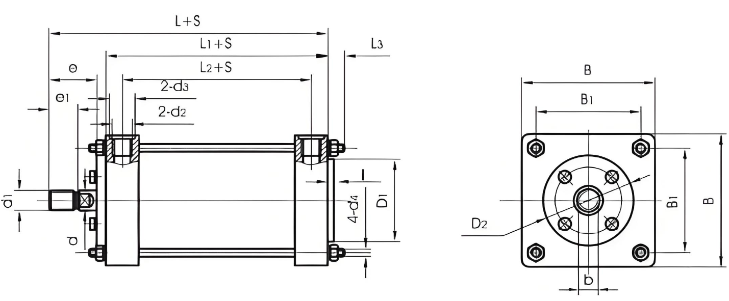QGA QGB Big Bore Air Cylinder 32 to 400 with Cushion and CA CB TC Flange