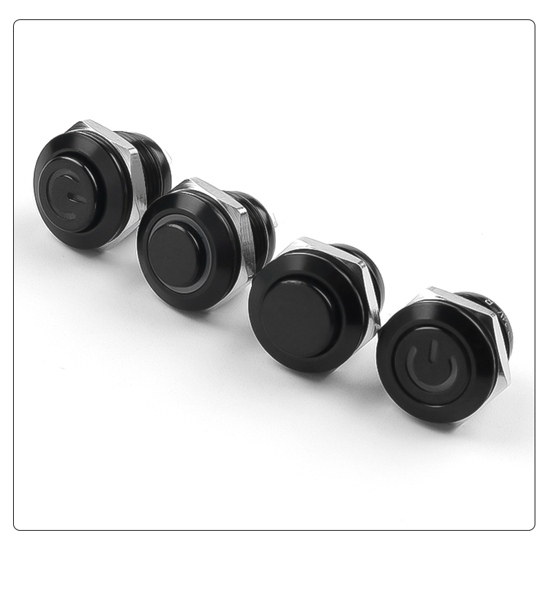 12mm  Ultra Short Oxidized Black Metal Push Button Switch  3-6V 12-24V LED Light Momentary Reset Waterproof