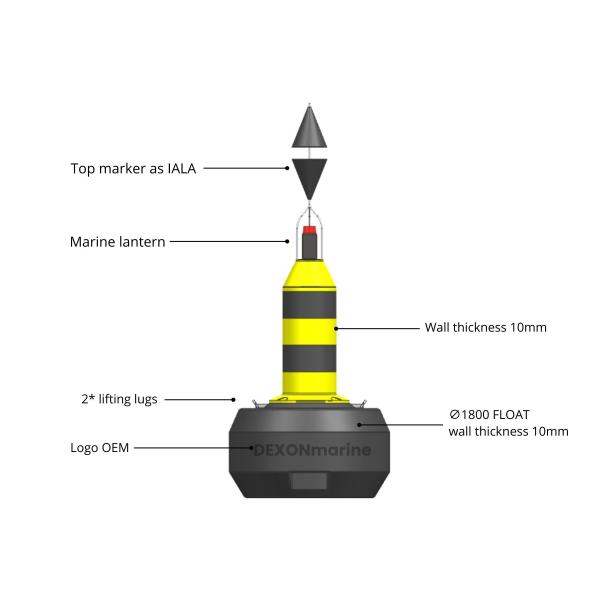 Polyethylene Marine IALA Cardinal Buoy 1800mm Dia With Topmark And LED Light