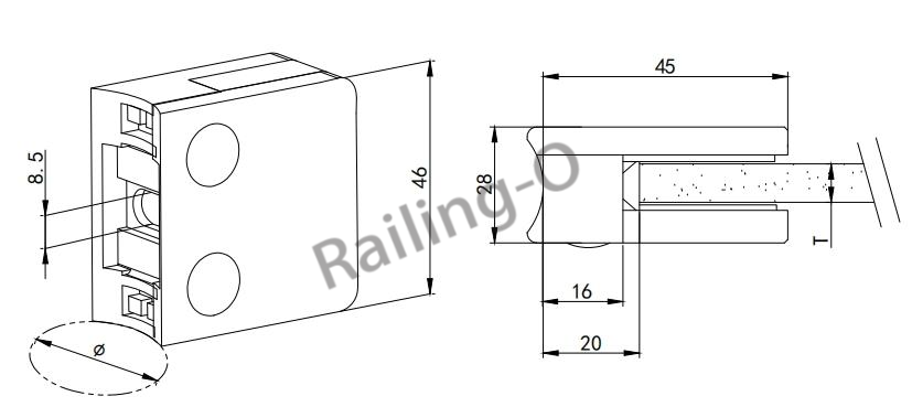 45 X 45mm Stainless Glass Clamps Rubber Gasket Post Mount Systems  316