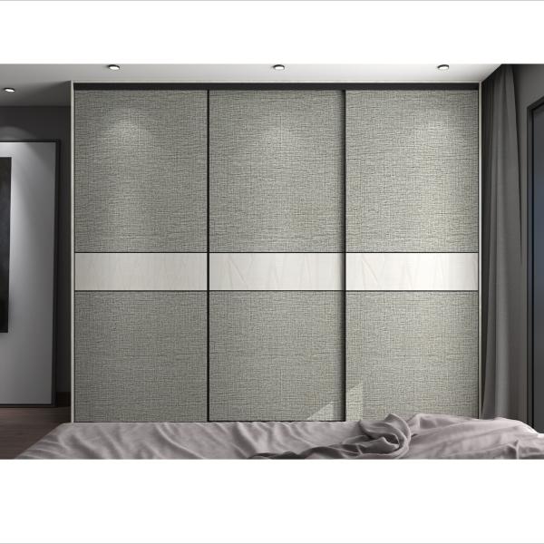 Modern Beige Dark Grey Sliding Wardrobe Lacquer Bedroom Closet