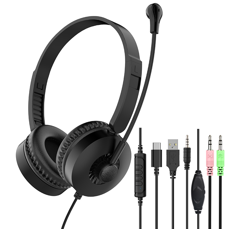 JTY- K3 Head mounted wired headphones with microphone and wired control USB/Type-C/3.5mm multi interface online course learning, customer service, computer headset support OEM/ODM customized products