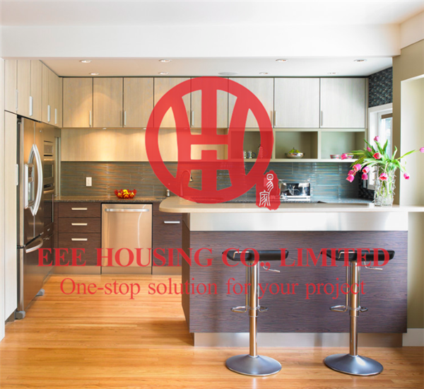 Customized Modern Laminated Wood Grain Color Kitchen Cabinet with Excellent Design and Quality