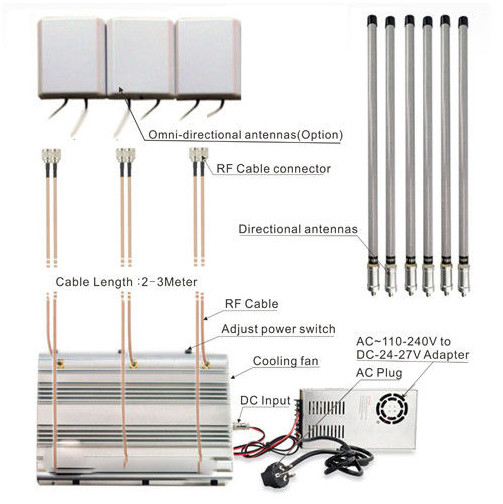 24 Hours Working Prison Cell Phone Jammer with 6 Antennas and 90W Power for