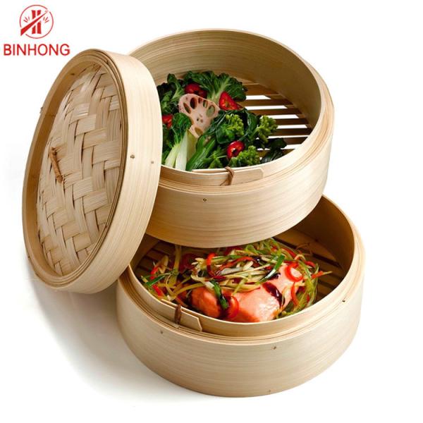 Round Shape 24cm Bamboo Steamer Basket For Dumplings