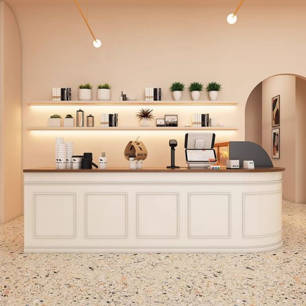 L-type Front Desk Reception Counter Cake Bread Coffee Dessert Juice Shop Wooden Bar Counter
