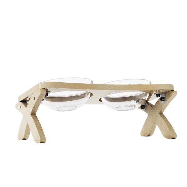 X-shape Bamboo Wooden Stand Double Pet Bowl Tilted for Cats and Dogs 325mm*135mm*160mm