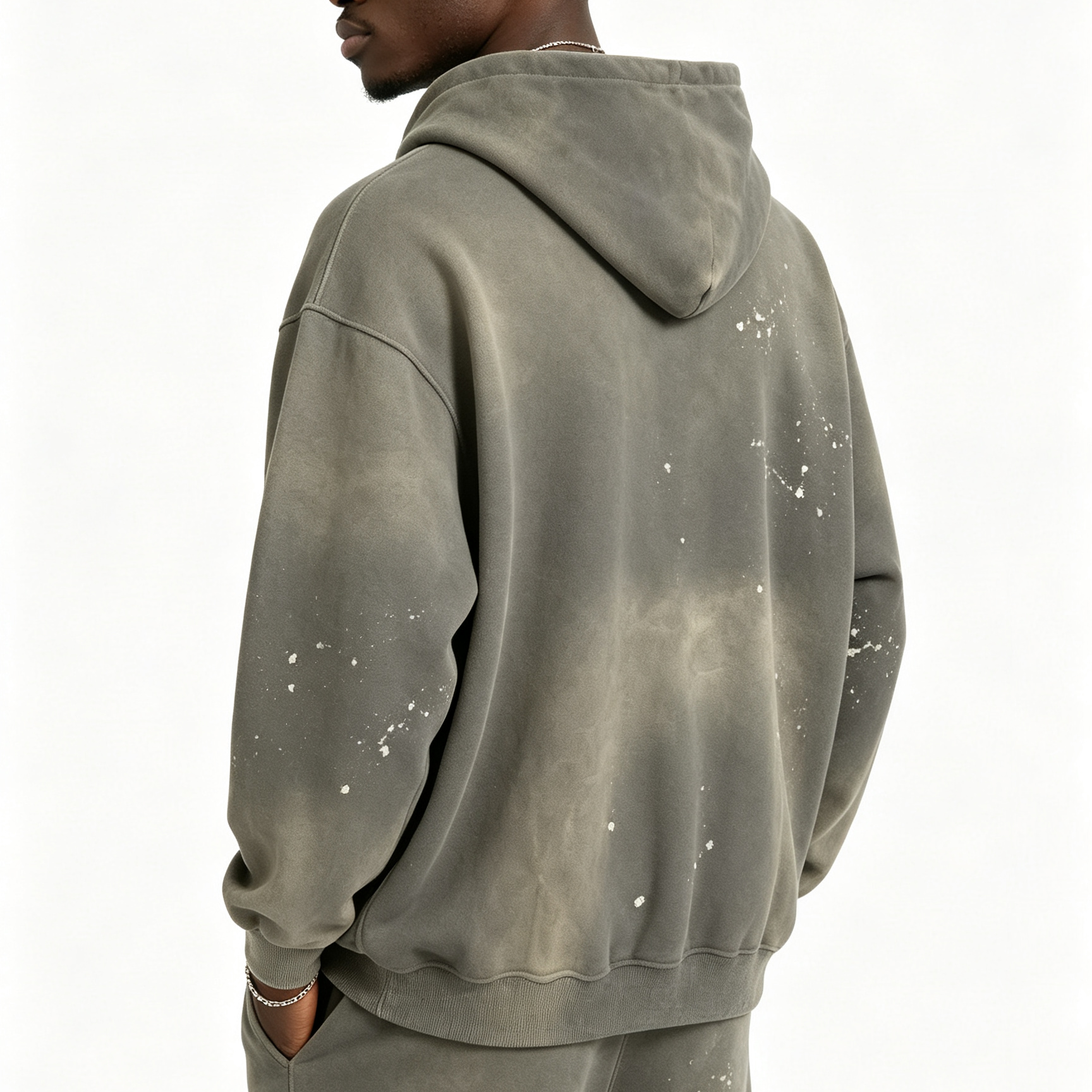 Men’s Washed Paint-Splatter Hoodie 350-400G Oversized Streetwear Casual Pullover Sweatshirt
