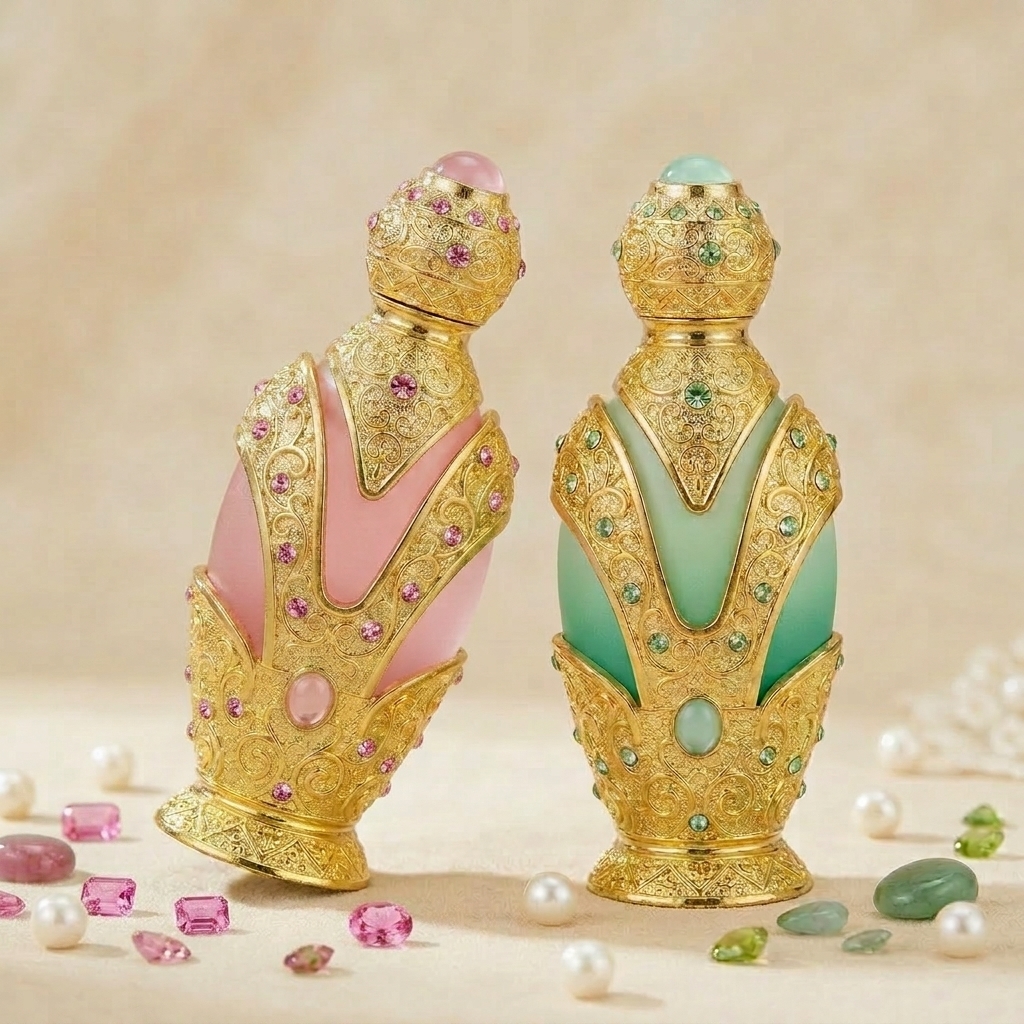 60ml Glass Perfume Bottles Vintage Arabic Rhinestone Crimp Empty Luxury