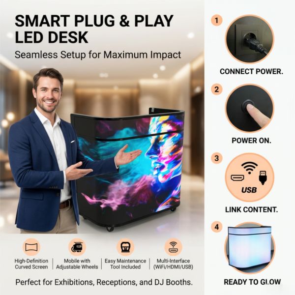 Curved Customizable GOB LED Reception Desk with Adjustable Height for Business