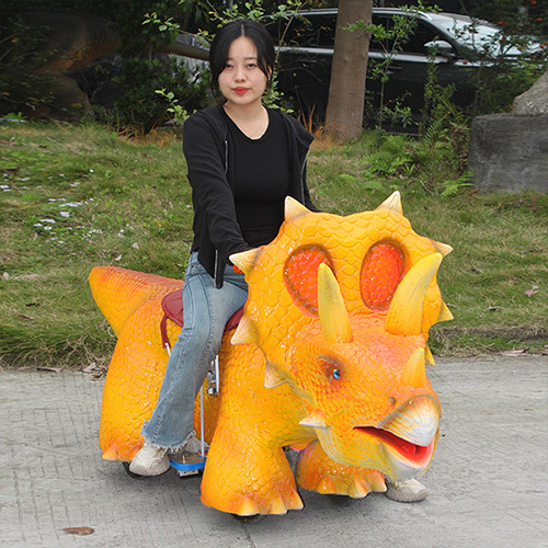 Rechargeable Battery Coin Operated Cartoon Dinosaur Ride Toy For Amusement Park