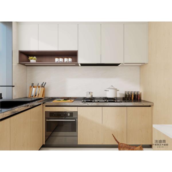 Nordic White Oak Stainless Steel Kitchen Cabinets U-Shaped Layout